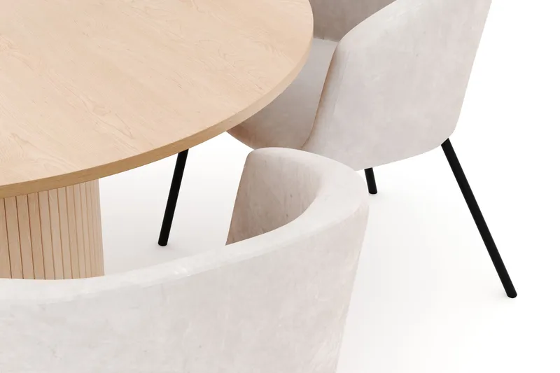 Kopparbo Pyöreä Ruokapöytä 130 cm ja 4 Berit Tuolia - Beige - Huonekalut - Pöytä & ruokailuryhmä - Ruokailuryhmä