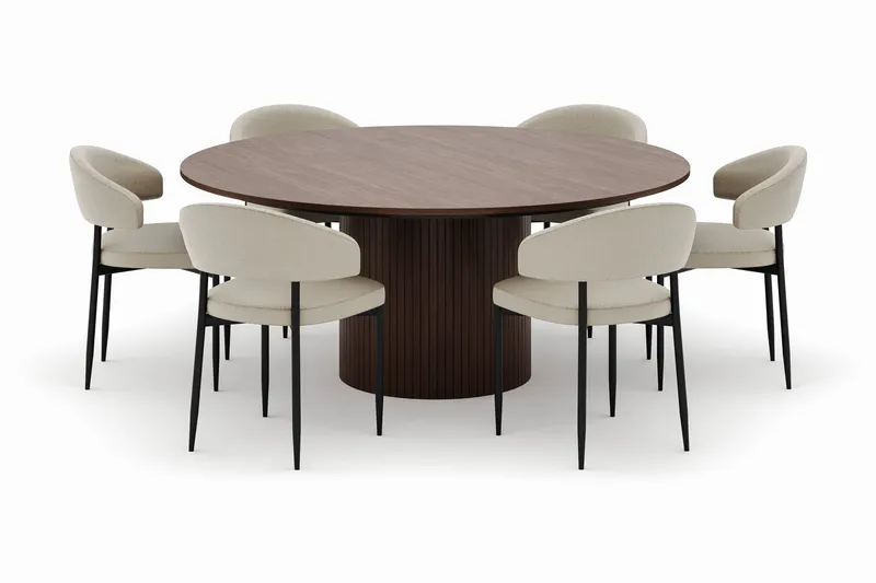 Kopparbo Pyöreä Ruokapöytä 180 cm ja 6 Sawako Tuolia - Pähkinä - Huonekalut - Pöytä & ruokailuryhmä - Ruokailuryhmä