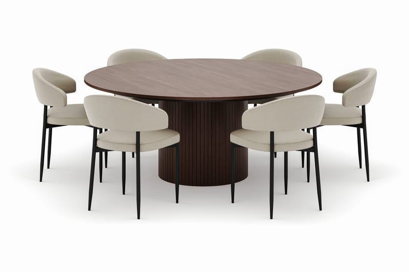 Kopparbo Pyöreä Ruokapöytä 180 cm ja 6 Sawako Tuolia - Pähkinä - Huonekalut - Pöytä & ruokailuryhmä - Ruokailuryhmä