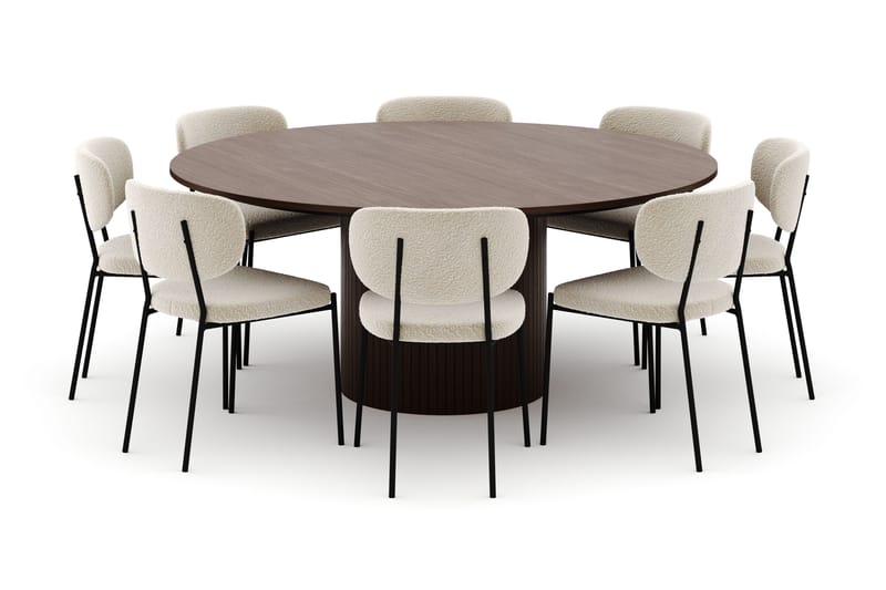 Kopparbo Pyöreä Ruokapöytä 180 cm ja 8 Gemmiano Tuolia - Pähkinä - Huonekalut - Pöytä & ruokailuryhmä - Ruokailuryhmä