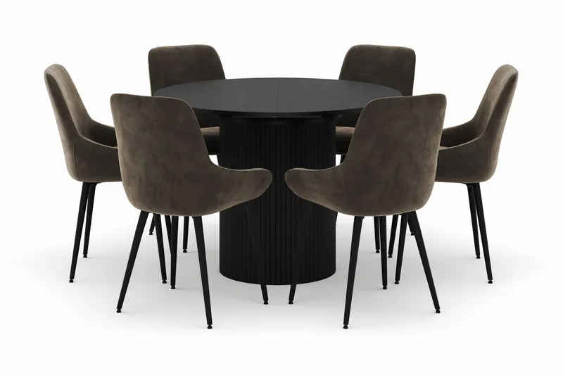 Kopparbo Pyöreä Ruokailuryhmä 106-156cm 6 Alsarp Ruokatuolilla - Musta - Huonekalut - Pöytä & ruokailuryhmä - Ruokailuryhmä