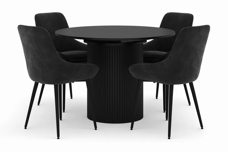 Kopparbo Pyöreä Ruokailuryhmä 106-156cm 4 Alsarp Ruokatuolilla, Musta