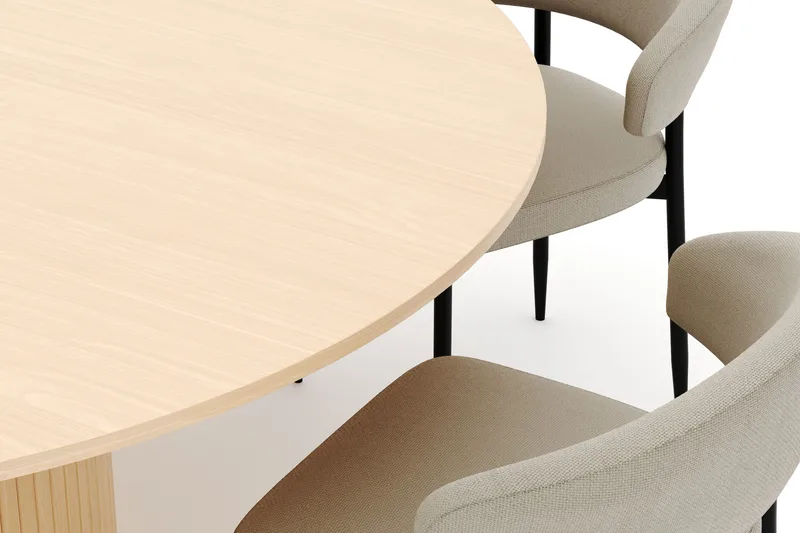 Kopparbo Pyöreä Ruokapöytä 180 cm ja 6 Sawako Tuolia - Valkokuultoinen - Huonekalut - Pöytä & ruokailuryhmä - Ruokailuryhmä