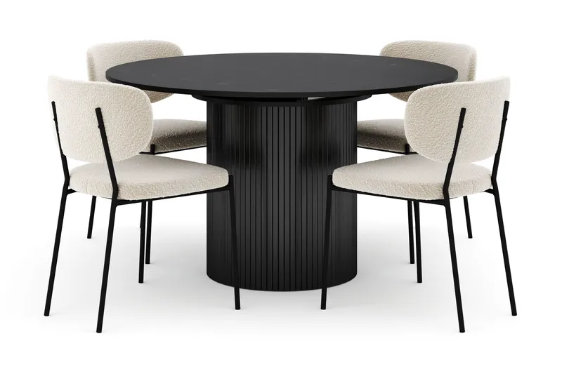 Kopparbo Pyöreä Ruokapöytä 130 cm Jatkettava ja 4 Gemmiano Tuolia, Musta