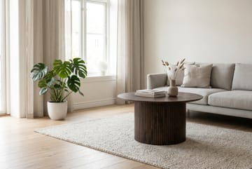 Kopparbo pyöreä sohvapöytä 85 cm puu- ja pähkinäpuuvaikutelmalla, urallinen pylväsjalka ja ohut pöytälevy - Ruskea - Huonekalut - Pöytä & ruokailuryhmä - Sohvapöytä