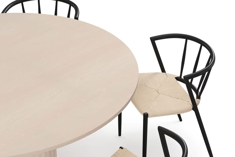 Kopparbo Pyöreä Ruokapöytä 150 cm 6 Winston Ruokatuolilla - Valkoinen / Beige / Metallijalat Musta - Huonekalut - Pöytä & ruokailuryhmä - Ruokailuryhmä