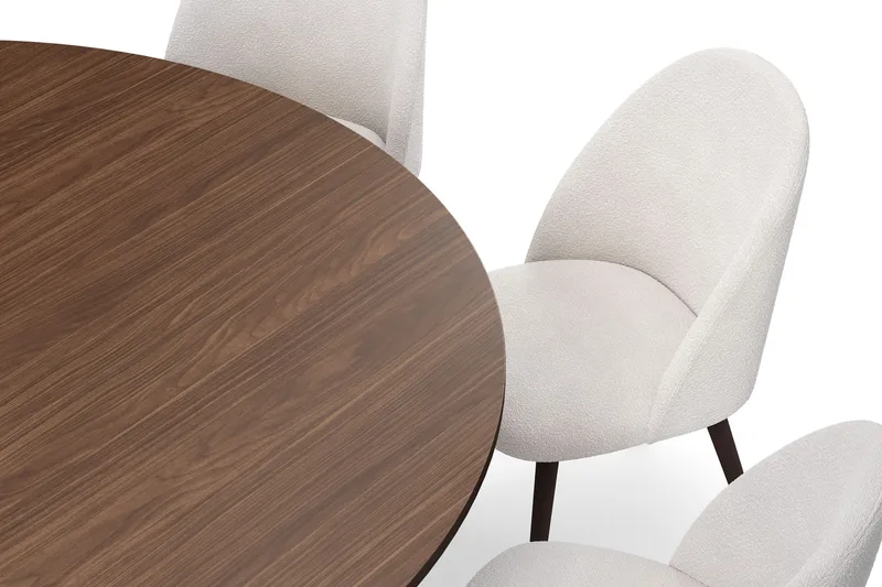 Kopparbo Pyöreä Ruokapöytä 180 cm 8 Nibe Plus Ruokatuolilla - Pähkinä / Valkoinen Bouclé / Metallijalat Pähkinä - Huonekalut - Pöytä & ruokailuryhmä - Ruokailuryhmä