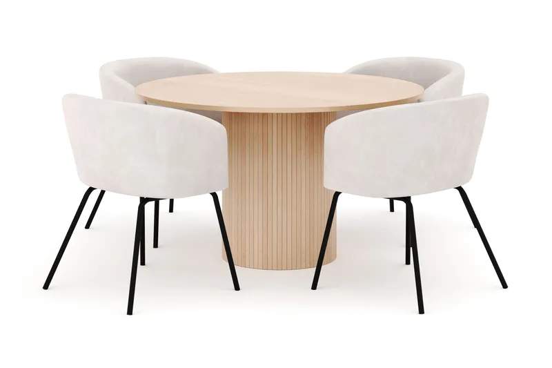 Kopparbo Pyöreä Ruokapöytä 130 cm ja 4 Berit Tuolia, Beige