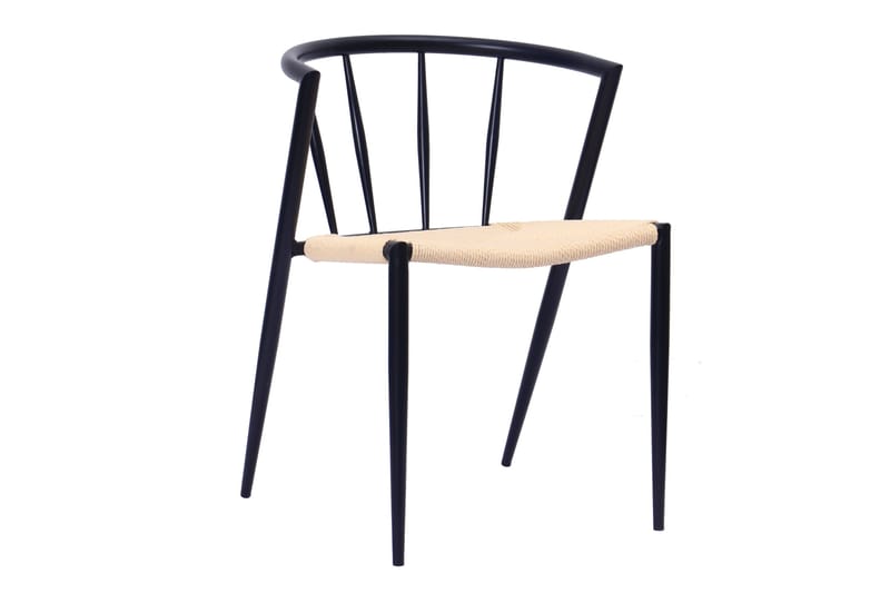 Kopparbo Pyöreä Ruokapöytä 150 cm 6 Winston Ruokatuolilla - Valkoinen / Beige / Metallijalat Musta - Huonekalut - Pöytä & ruokailuryhmä - Ruokailuryhmä