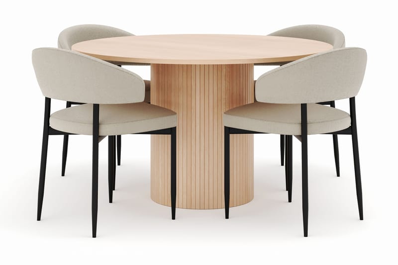 Kopparbo Pyöreä Ruokapöytä 130 cm ja 4 Sawako Tuolia - Beige - Huonekalut - Pöytä & ruokailuryhmä - Ruokailuryhmä