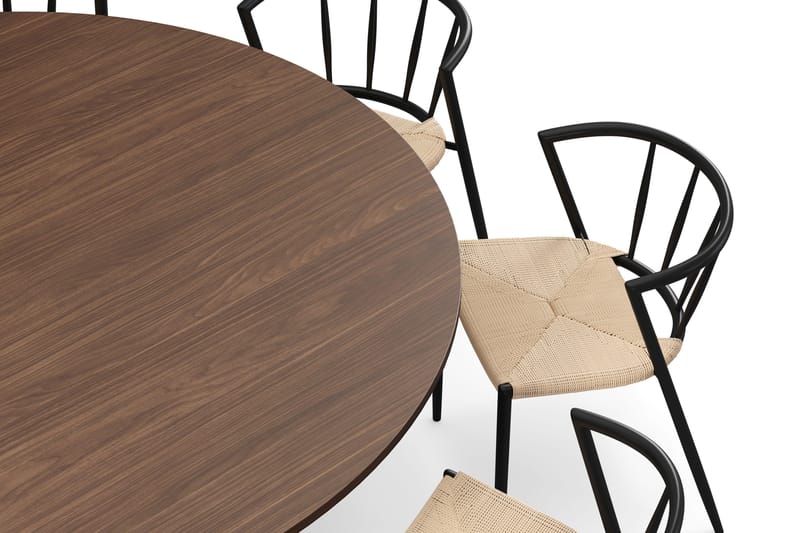 Kopparbo Pyöreä Ruokapöytä 180 cm 8 Winston Ruokatuolilla - Pähkinä / Beige / Metallijalat Musta - Huonekalut - Pöytä & ruokailuryhmä - Ruokailuryhmä