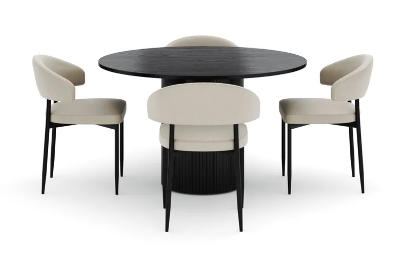 Kopparbo Pyöreä Ruokapöytä 130 cm ja 4 Sawako Tuolia - Musta - Huonekalut - Pöytä & ruokailuryhmä - Ruokailuryhmä