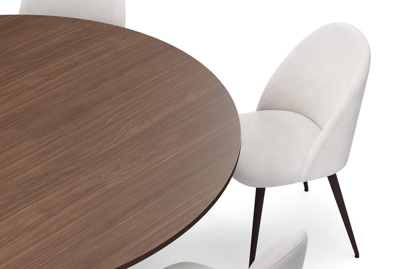 Kopparbo Pyöreä Ruokapöytä 180 cm 6 Nibe Plus Ruokatuolilla - Pähkinä / Valkoinen Bouclé / Metallijalat Pähkinä - Huonekalut - Pöytä & ruokailuryhmä - Ruokailuryhmä