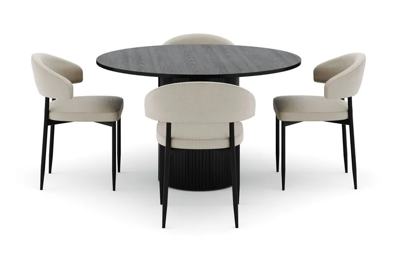 Kopparbo Pyöreä Ruokapöytä 130 cm ja 4 Sawako Tuolia - Musta - Huonekalut - Pöytä & ruokailuryhmä - Ruokailuryhmä
