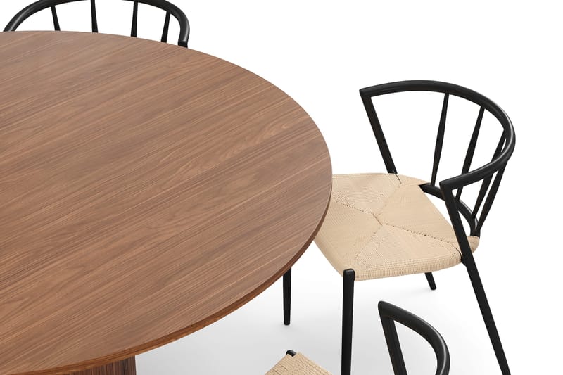 Kopparbo Pyöreä Ruokapöytä 150 cm 6 Winston Ruokatuolilla - Pähkinä / Beige / Metallijalat Musta - Huonekalut - Pöytä & ruokailuryhmä - Ruokailuryhmä