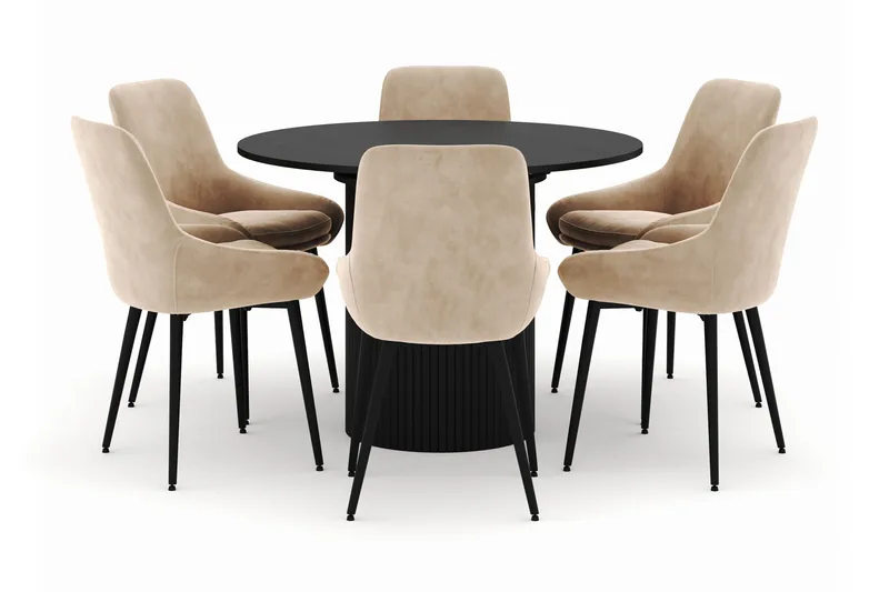 Kopparbo Pyöreä Ruokailuryhmä 106-156cm 6 Alsarp Ruokatuolilla, Musta