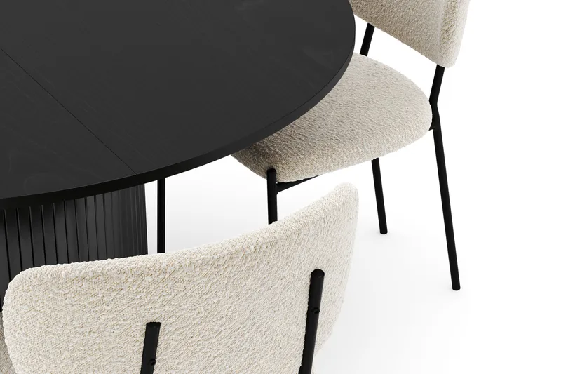 Kopparbo Pyöreä Ruokapöytä 130 cm Jatkettava ja 4 Gemmiano Tuolia - Musta - Huonekalut - Pöytä & ruokailuryhmä - Ruokailuryhmä