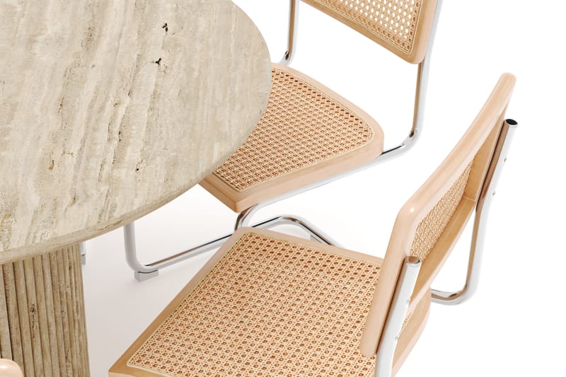 Kopparbo Pyöreä Ruokapöytä 130 cm Travertiinin näköinen ja 6 kpl Build Tuolia - Beige - Huonekalut - Pöytä & ruokailuryhmä - Ruokailuryhmä