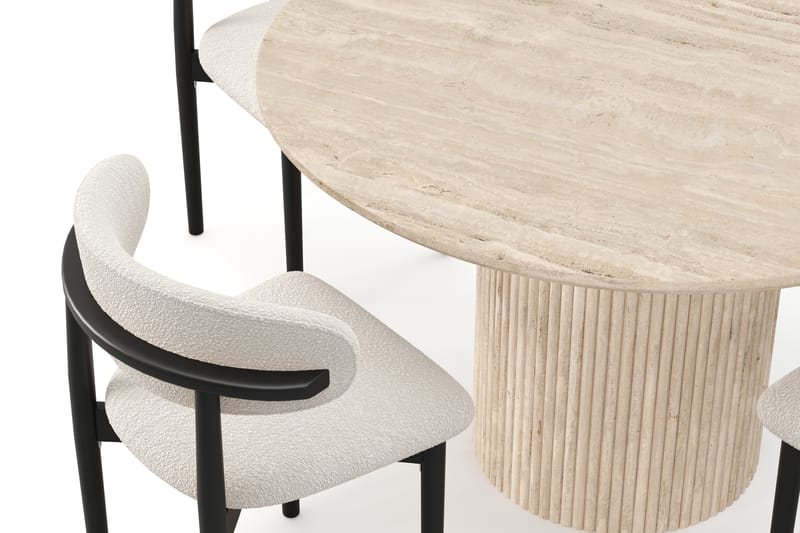 Kopparbo Pyöreä Ruokapöytä 130cm Travertiinin näköinen ja 4 kpl Jaiveer Matkplolar - Beige - Huonekalut - Pöytä & ruokailuryhmä - Ruokailuryhmä