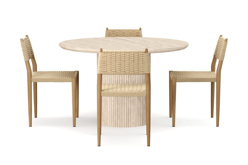 Kopparbo Pyöreä Ruokapöytä 130 cm Travertiinin näköinen ja 4 kpl Jamna Tuolia - Beige - Huonekalut - Pöytä & ruokailuryhmä - Ruokailuryhmä