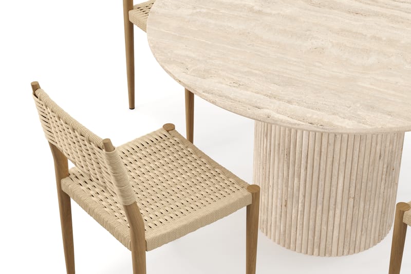 Kopparbo Pyöreä Ruokapöytä 130 cm Travertiinin näköinen ja 4 kpl Jamna Tuolia - Beige - Huonekalut - Pöytä & ruokailuryhmä - Ruokailuryhmä