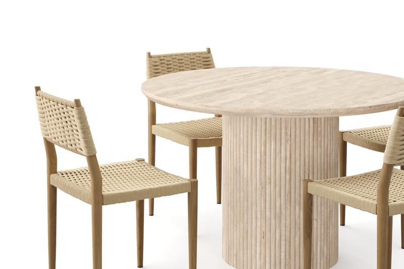 Kopparbo Pyöreä Ruokapöytä 130 cm Travertiinin näköinen ja 4 kpl Jamna Tuolia - Beige - Huonekalut - Pöytä & ruokailuryhmä - Ruokailuryhmä
