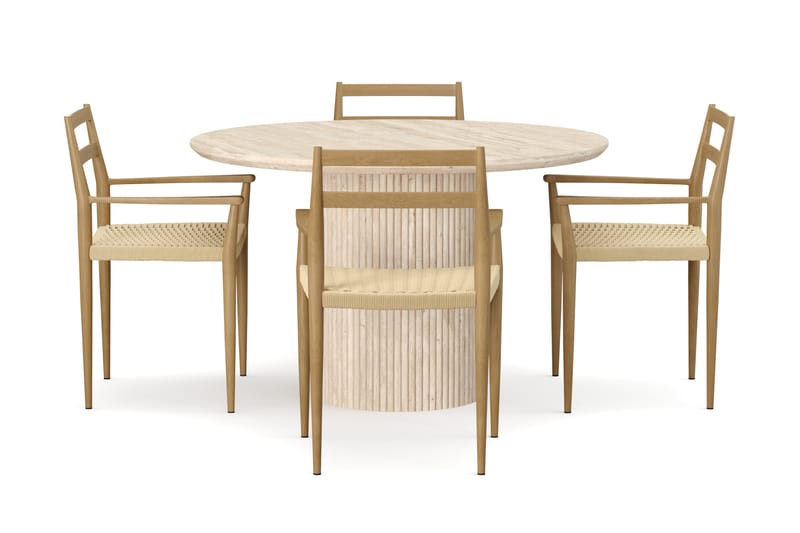 Kopparbo Pyöreä Ruokapöytä 130cm Travertiinin näköinen ja 4 kpl Jamna Karmkplolar - Beige - Huonekalut - Pöytä & ruokailuryhmä - Ruokailuryhmä