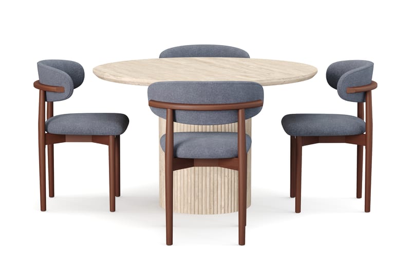 Kopparbo Pyöreä Ruokapöytä 130cm Travertiinin näköinen ja 4 kpl Jaiveer Matkplolar - Beige - Huonekalut - Pöytä & ruokailuryhmä - Ruokailuryhmä