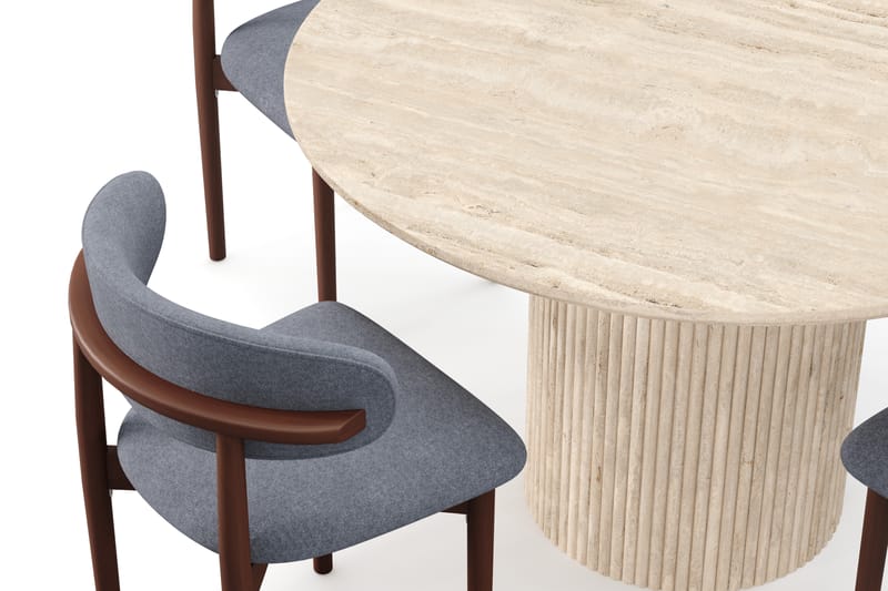 Kopparbo Pyöreä Ruokapöytä 130cm Travertiinin näköinen ja 4 kpl Jaiveer Matkplolar - Beige - Huonekalut - Pöytä & ruokailuryhmä - Ruokailuryhmä