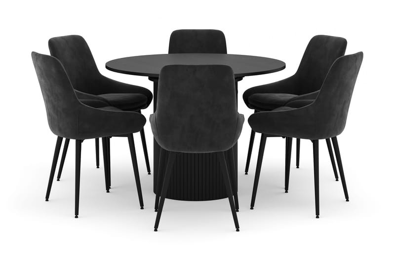 Kopparbo Pyöreä Ruokailuryhmä 106-156cm 6 Alsarp Ruokatuolilla, Musta