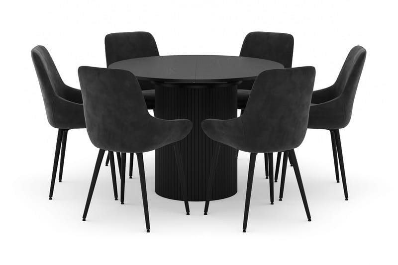 Kopparbo Pyöreä Ruokailuryhmä 106-156cm 6 Alsarp Ruokatuolilla - Musta - Huonekalut - Pöytä & ruokailuryhmä - Ruokailuryhmä