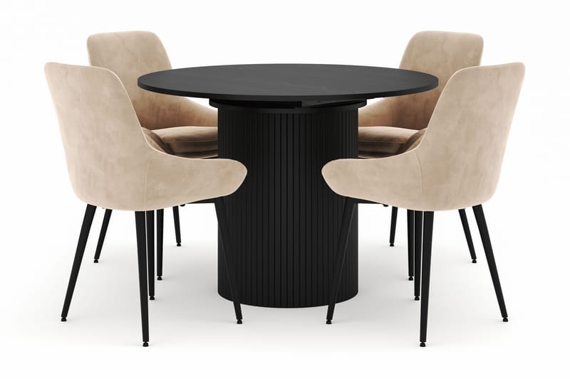 Kopparbo Pyöreä Ruokailuryhmä 106-156cm 4 Alsarp Ruokatuolilla, Musta