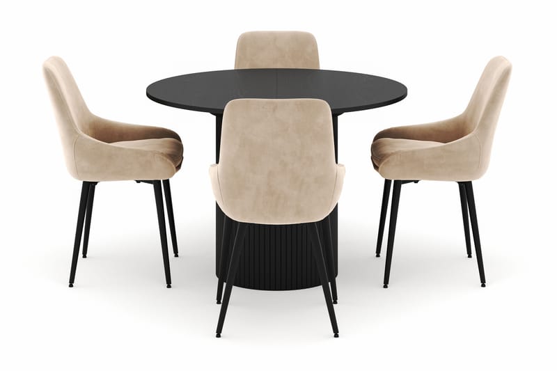 Kopparbo Pyöreä Ruokailuryhmä 106-156cm 4 Alsarp Ruokatuolilla - Musta - Huonekalut - Pöytä & ruokailuryhmä - Ruokailuryhmä