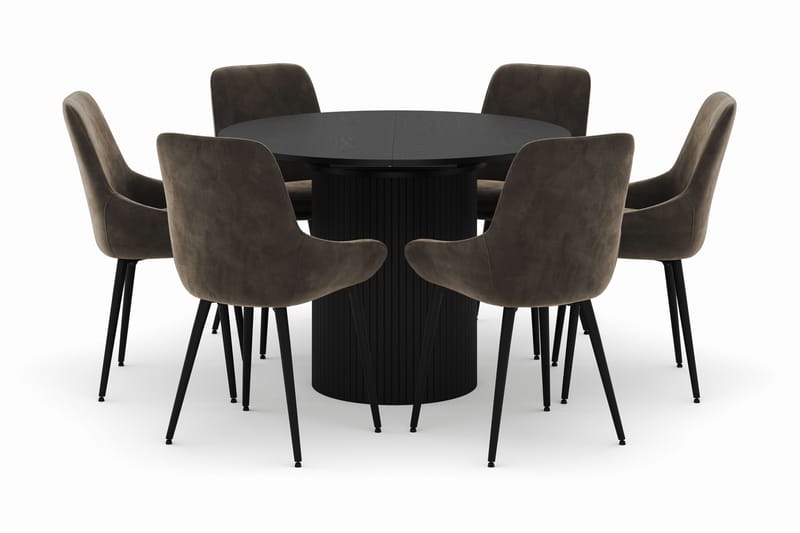 Kopparbo Pyöreä Ruokailuryhmä 106-156cm 6 Alsarp Ruokatuolilla - Musta - Huonekalut - Pöytä & ruokailuryhmä - Ruokailuryhmä