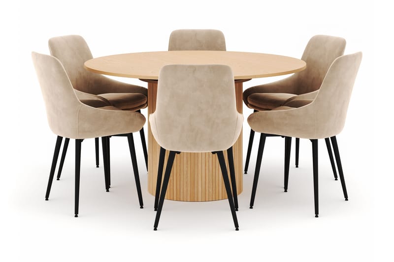 Kopparbo Pyöreä Ruokailuryhmä 130-150 cm 6 Alsarp Ruokatuolilla, Natural