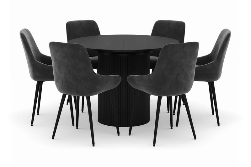 Kopparbo Pyöreä Ruokailuryhmä 106-156cm 6 Alsarp Ruokatuolilla - Musta - Huonekalut - Pöytä & ruokailuryhmä - Ruokailuryhmä