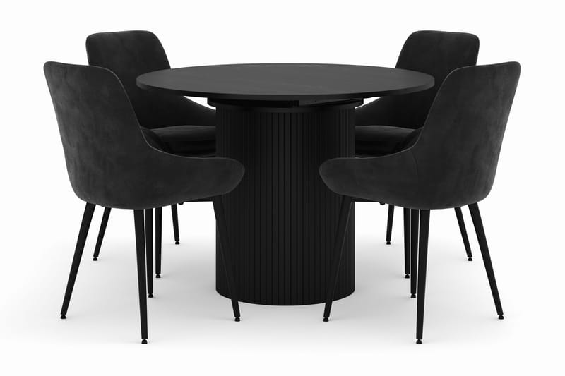 Kopparbo Pyöreä Ruokailuryhmä 106-156cm 4 Alsarp Ruokatuolilla, Musta