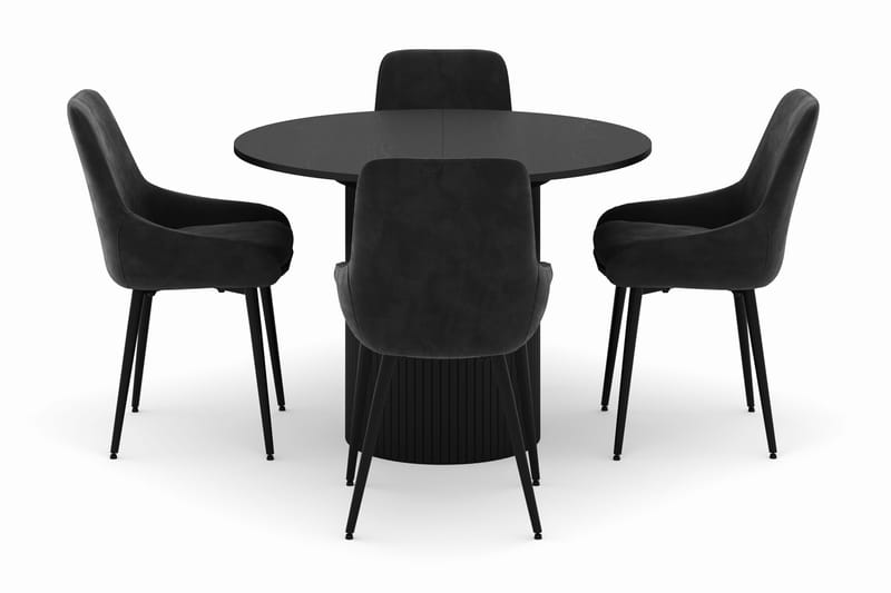 Kopparbo Pyöreä Ruokailuryhmä 106-156cm 4 Alsarp Ruokatuolilla - Musta - Huonekalut - Pöytä & ruokailuryhmä - Ruokailuryhmä