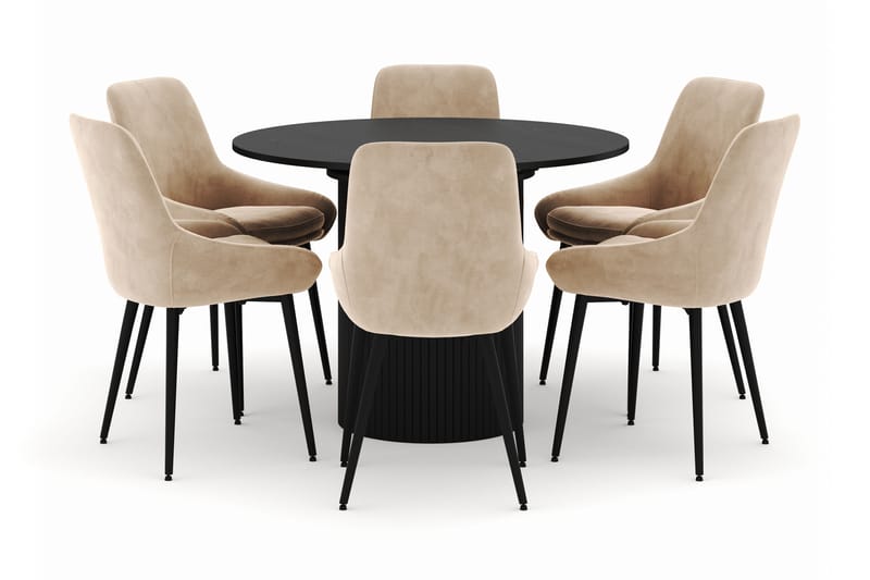 Kopparbo Pyöreä Ruokailuryhmä 106-156cm 6 Alsarp Ruokatuolilla, Musta