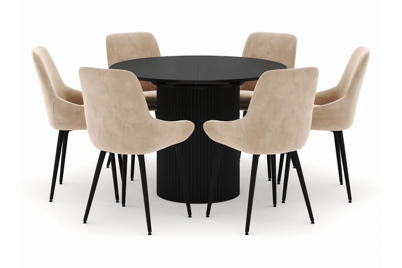 Kopparbo Pyöreä Ruokailuryhmä 106-156cm 6 Alsarp Ruokatuolilla - Musta - Huonekalut - Pöytä & ruokailuryhmä - Ruokailuryhmä