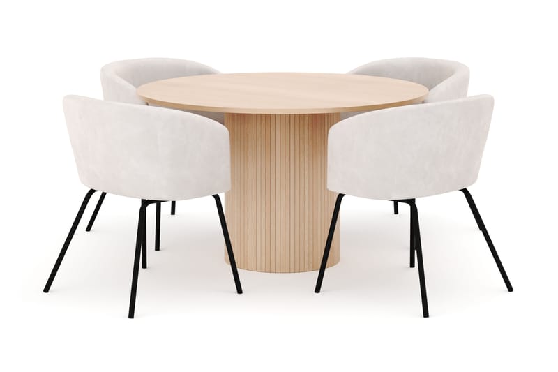 Kopparbo Pyöreä Ruokapöytä 130 cm ja 4 Berit Tuolia - Beige - Huonekalut - Pöytä & ruokailuryhmä - Ruokailuryhmä