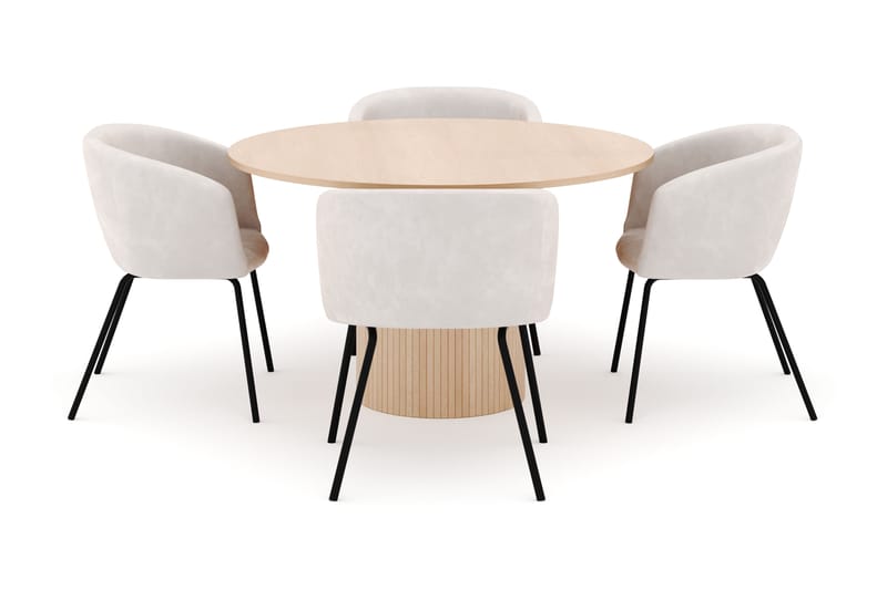 Kopparbo Pyöreä Ruokapöytä 130 cm ja 4 Berit Tuolia - Beige - Huonekalut - Pöytä & ruokailuryhmä - Ruokailuryhmä