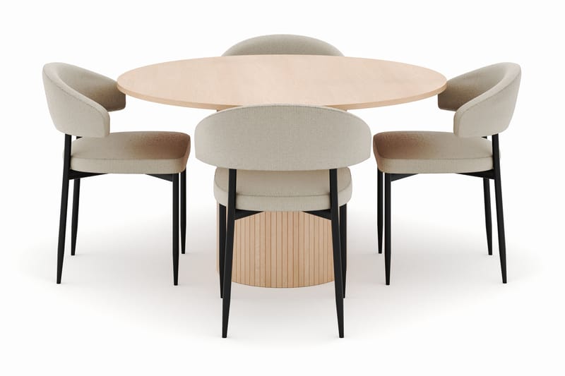 Kopparbo Pyöreä Ruokapöytä 130 cm ja 4 Sawako Tuolia - Beige - Huonekalut - Pöytä & ruokailuryhmä - Ruokailuryhmä