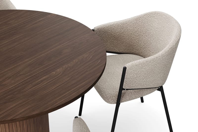 Kopparbo Pyöreä Ruokapöytä 120 cm 6 hengelle 4 Filip Ruokatuolilla - Tummanruskea / Taupe Bouclé - Huonekalut - Pöytä & ruokailuryhmä - Ruokailuryhmä