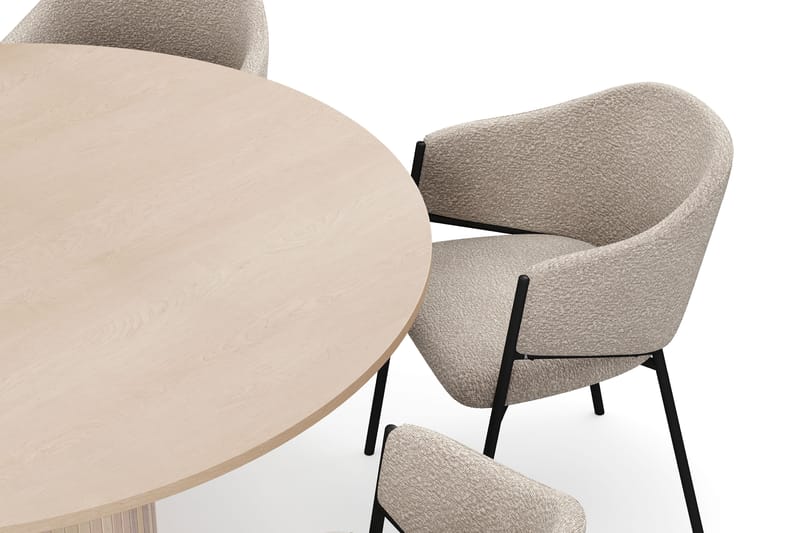Kopparbo Pyöreä Ruokapöytä 150 cm 6 Filip Ruokatuolilla - Valkoinen / Taupe Bouclé - Huonekalut - Pöytä & ruokailuryhmä - Ruokailuryhmä
