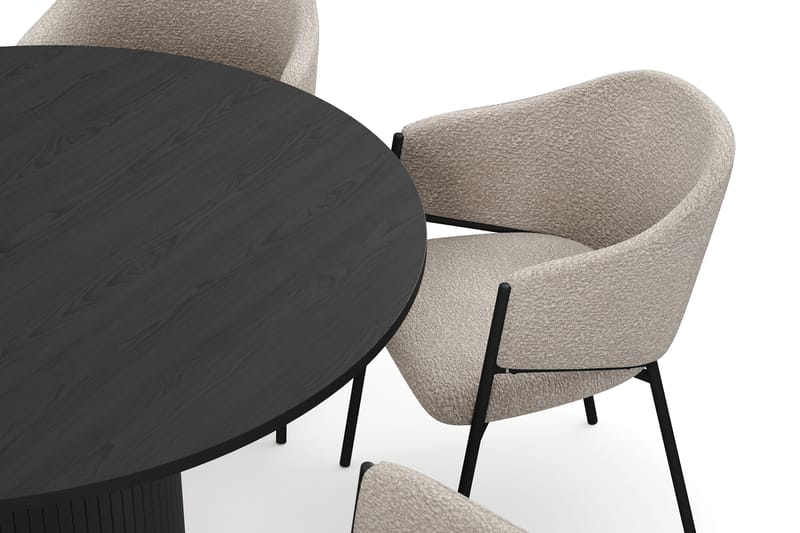 Kopparbo Pyöreä Ruokapöytä 130 cm 6 Filip Ruokatuolilla - Mustapuu / Taupe Bouclé - Huonekalut - Pöytä & ruokailuryhmä - Ruokailuryhmä