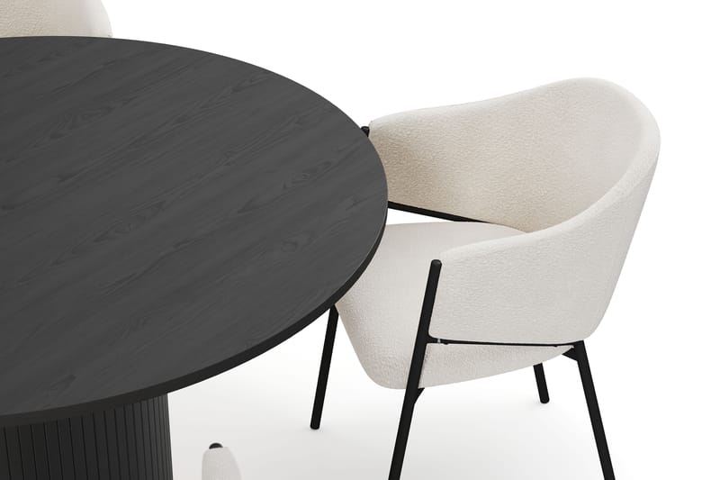 Kopparbo Pyöreä Ruokapöytä 130 cm 4 Filip Ruokatuolilla - Mustapuu / Valkoinen Bouclé - Huonekalut - Pöytä & ruokailuryhmä - Ruokailuryhmä