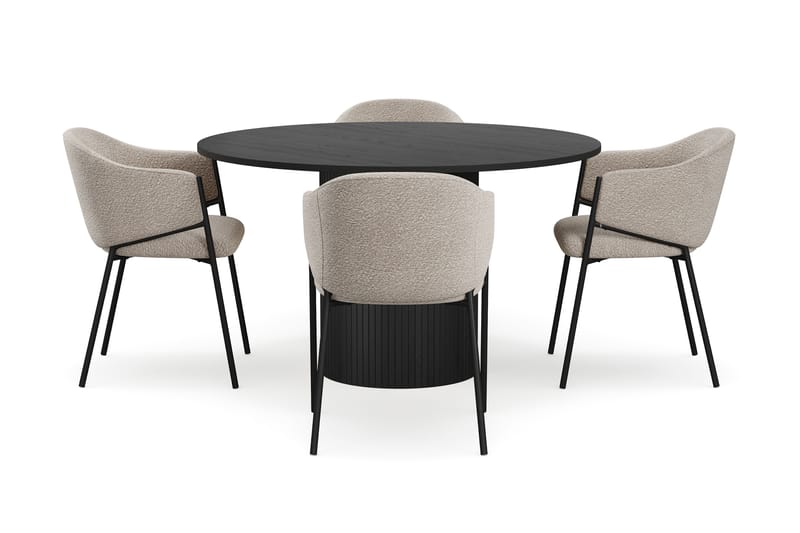 Kopparbo Pyöreä Ruokapöytä 130 cm 4 Filip Ruokatuolilla - Mustapuu / Taupe Bouclé - Huonekalut - Pöytä & ruokailuryhmä - Ruokailuryhmä
