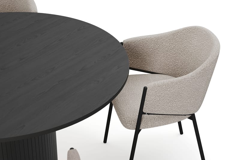 Kopparbo Pyöreä Ruokapöytä 130 cm 4 Filip Ruokatuolilla - Mustapuu / Taupe Bouclé - Huonekalut - Pöytä & ruokailuryhmä - Ruokailuryhmä
