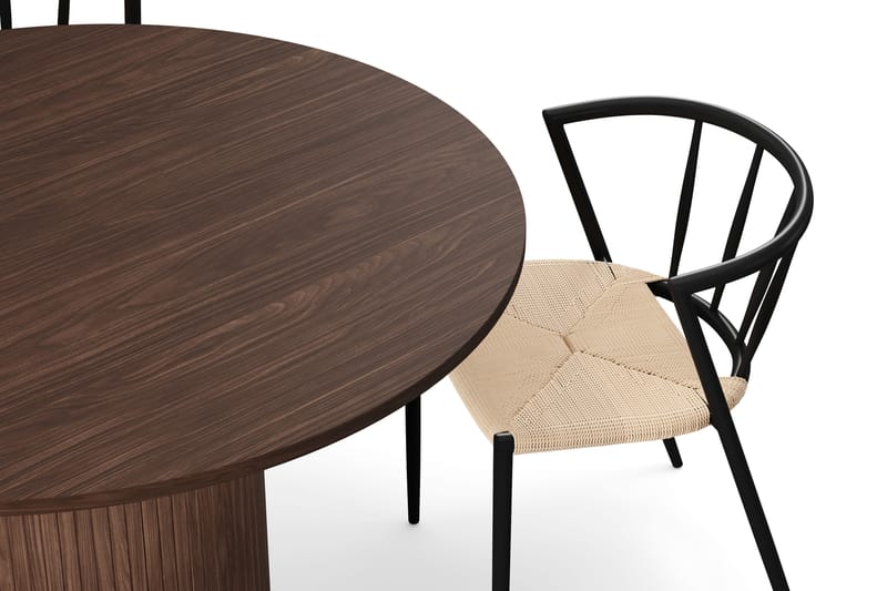 Kopparbo Pyöreä Ruokapöytä 120 cm 6 hengelle 4 Winston Ruokatuolilla - Tummanruskea / Beige / Metallijalat Musta - Huonekalut - Pöytä & ruokailuryhmä - Ruokailuryhmä